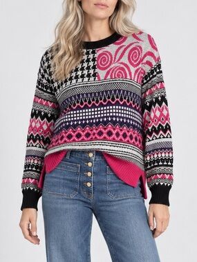 WNT Collection Houndstooth Fair Isle Wool Alpaca Blend Sweater Size S